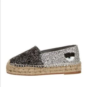 Chiara Ferragni Black and Silver Glitter Espadrilles